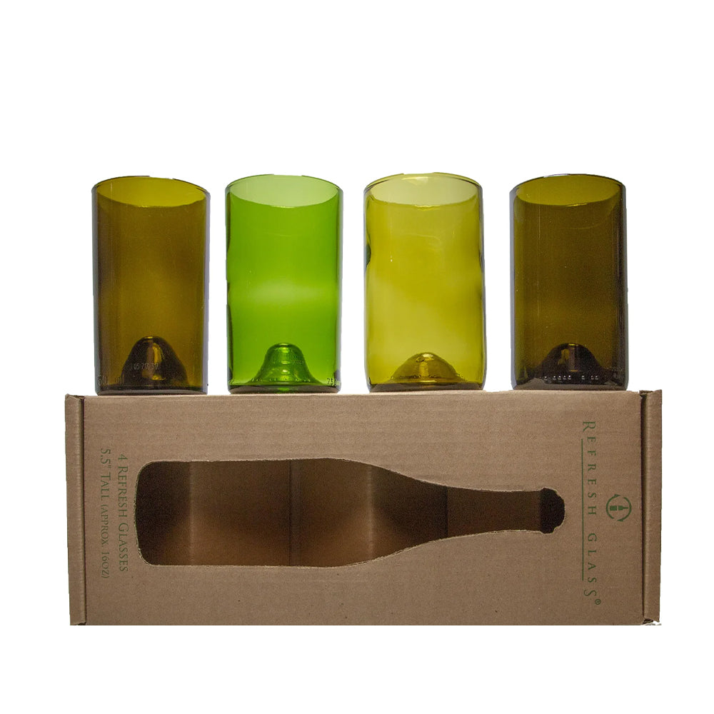 Customizable Recycled Refresh Glass 16 oz in mixed colors.