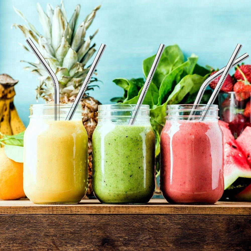 2 Stainless Steel Drinking Straws And 1 Cleaning Brush In Gorgeous Jute GiftStainless Steel Drinking Straw Set in Jute Pouch