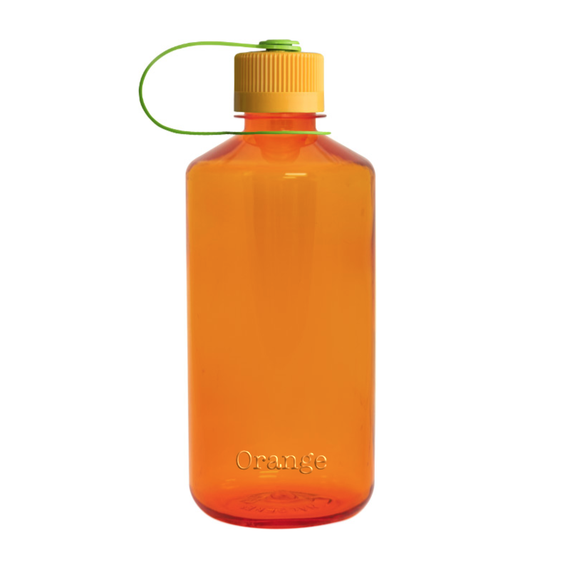 Customizable 32 ounce narrow-mouth Nalgene Sustain bottle in Orange.