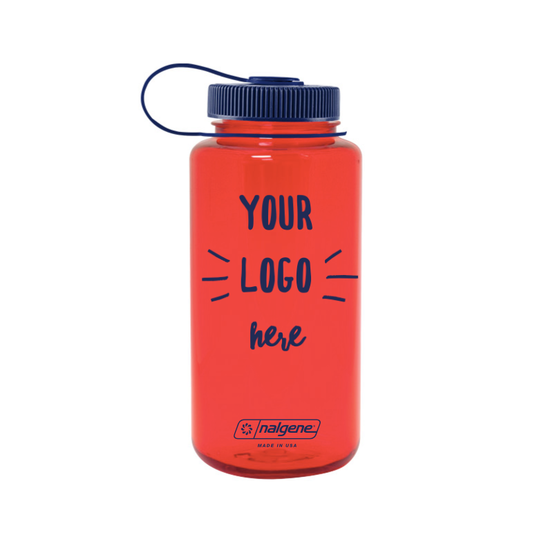 Customizable 32 ounce wide-mouth Nalgene Sustain bottle in red with Your Logo Here imprint