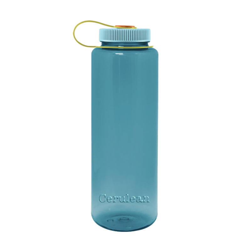 Customizable 48 ounce wide-mouth Nalgene Sustain bottle in Cerulean.