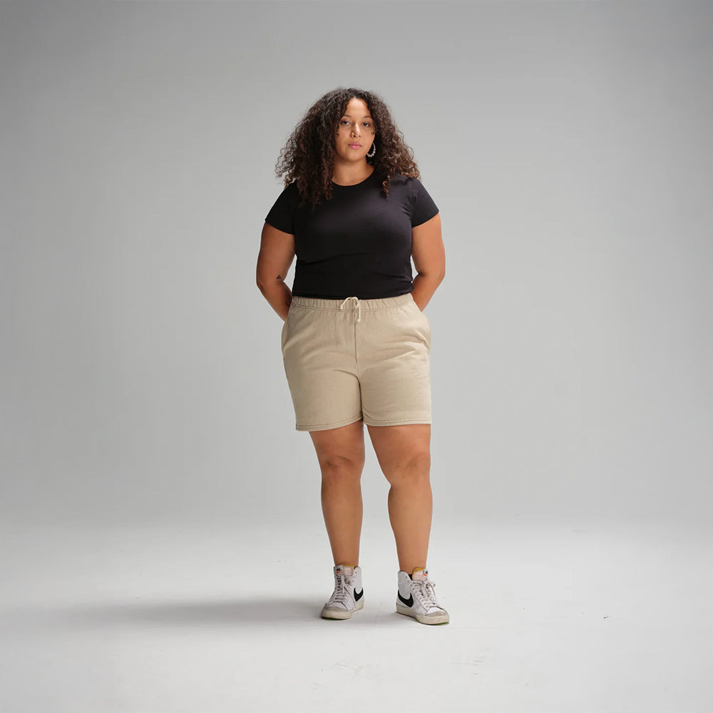 Everywhere Apparel® Recycled Cotton Women's Fitted T-Shirt - Made in the USA branded in black.