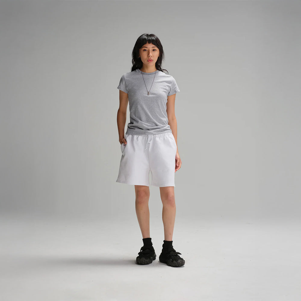 Everywhere Apparel® Recycled Cotton Women's Fitted T-Shirt - Made in the USA branded in grey.