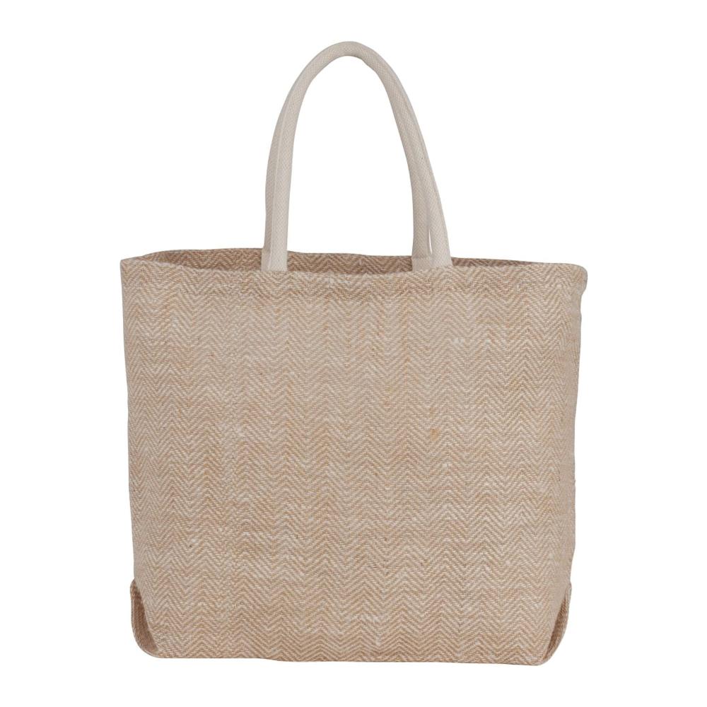 Herringbone jute tote bag in natural.