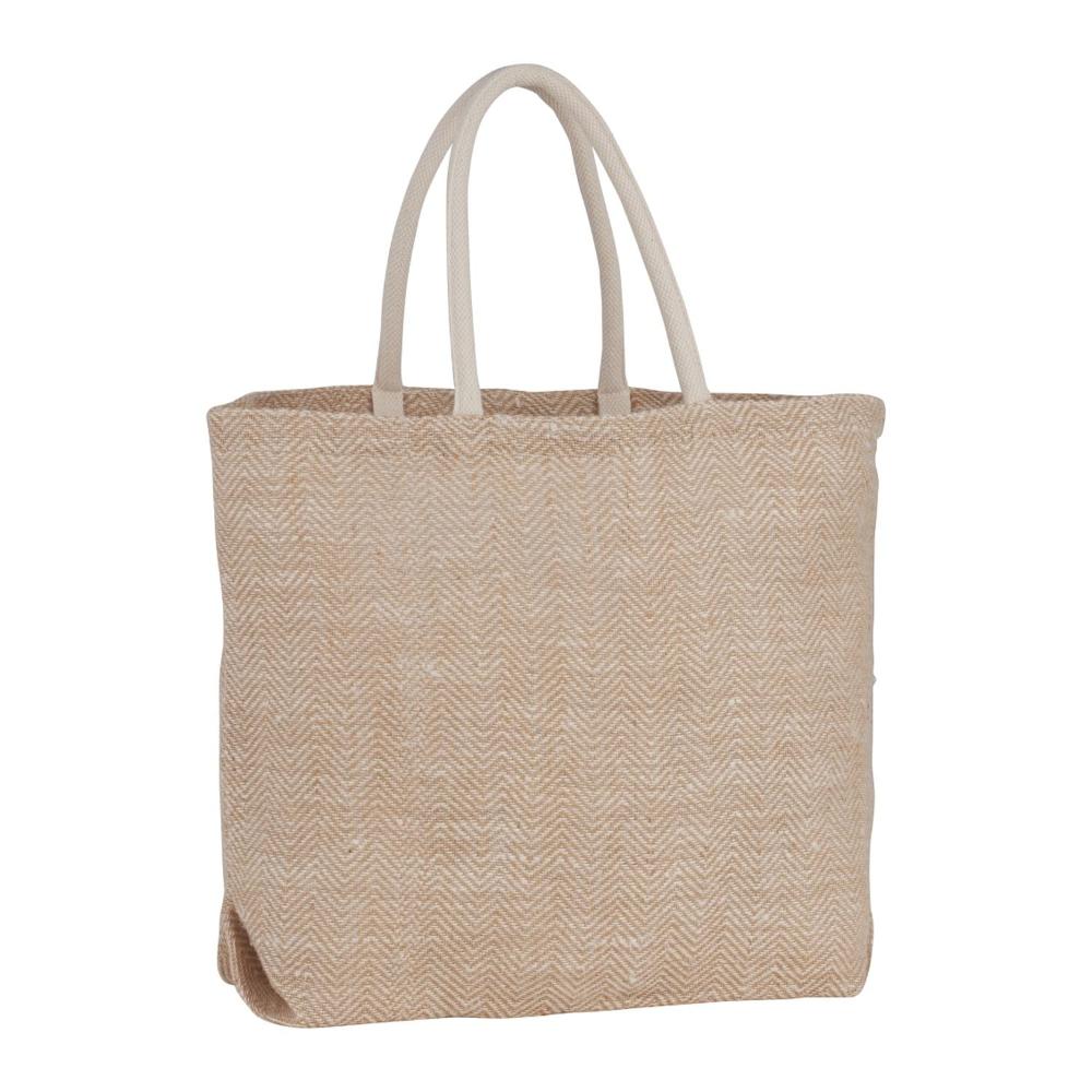Herringbone jute tote bag in natural.