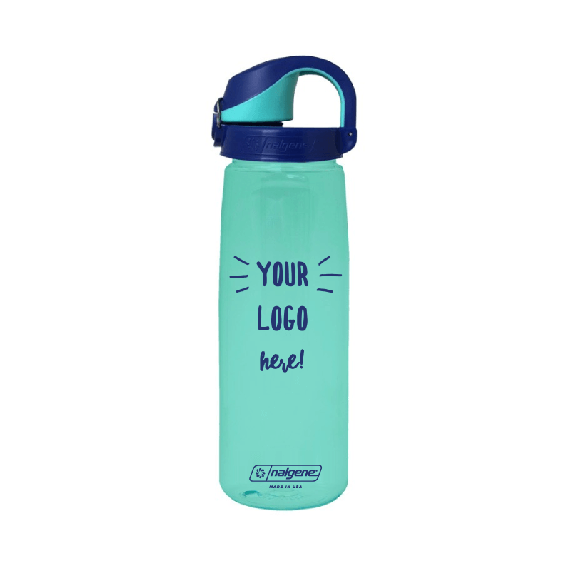 Customizable 24 ounce Nalgene Sustain On-the-Fly bottle in Aqua with a Your Logo Here imprint.