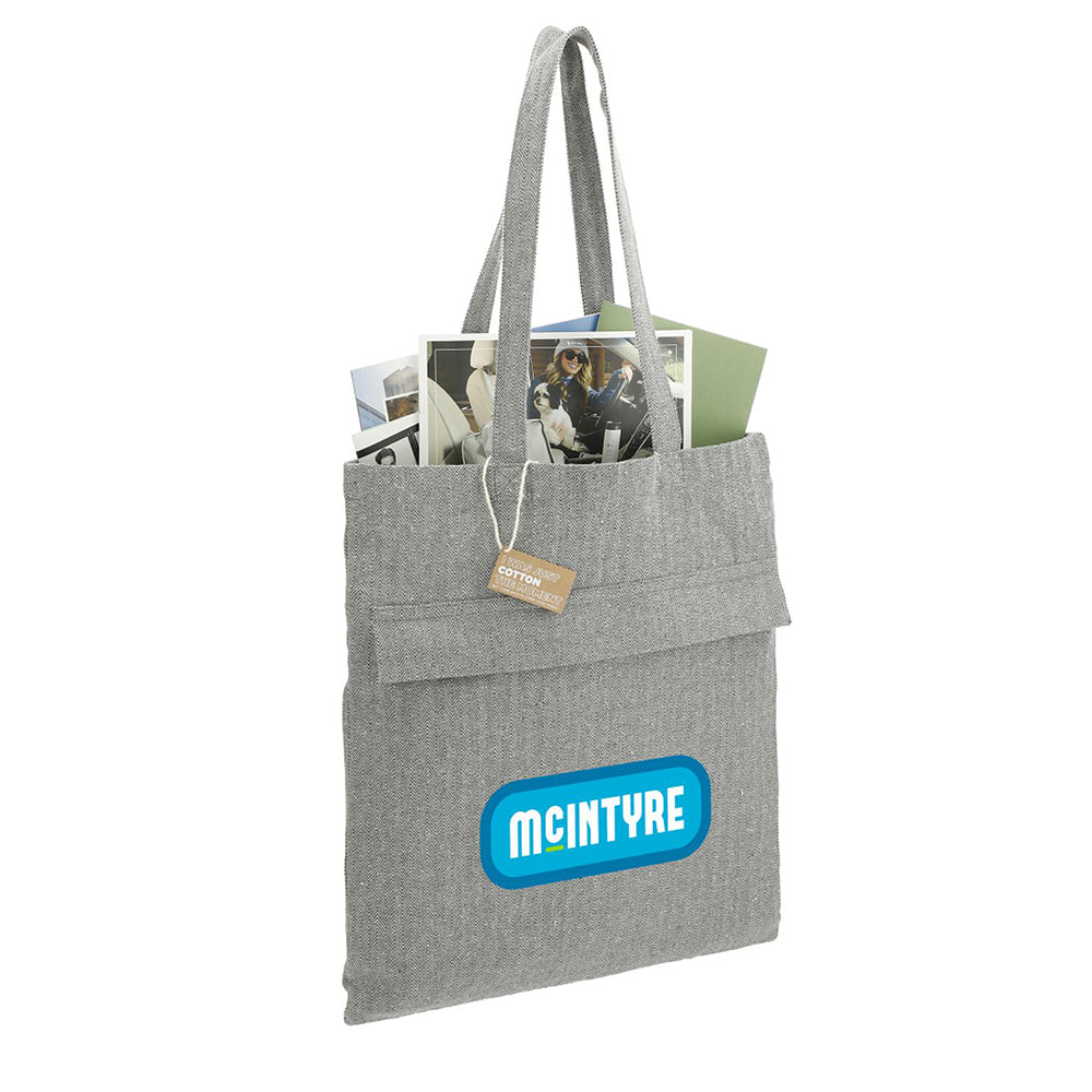 Customizable Recycled Cotton Herringbone Tote w/Zip Pocket