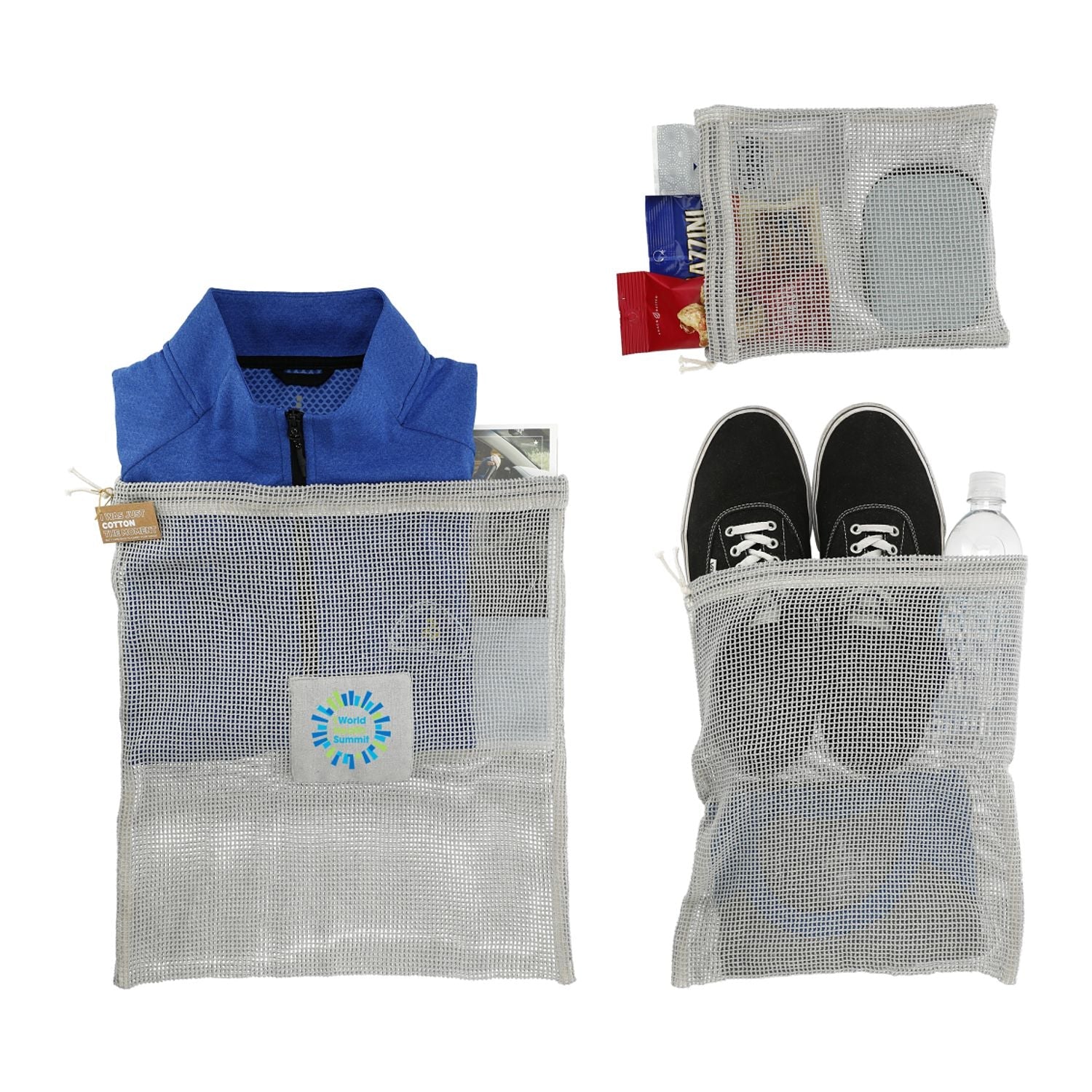 Customizable Recycled Cotton Mesh Cinch Pouch Set