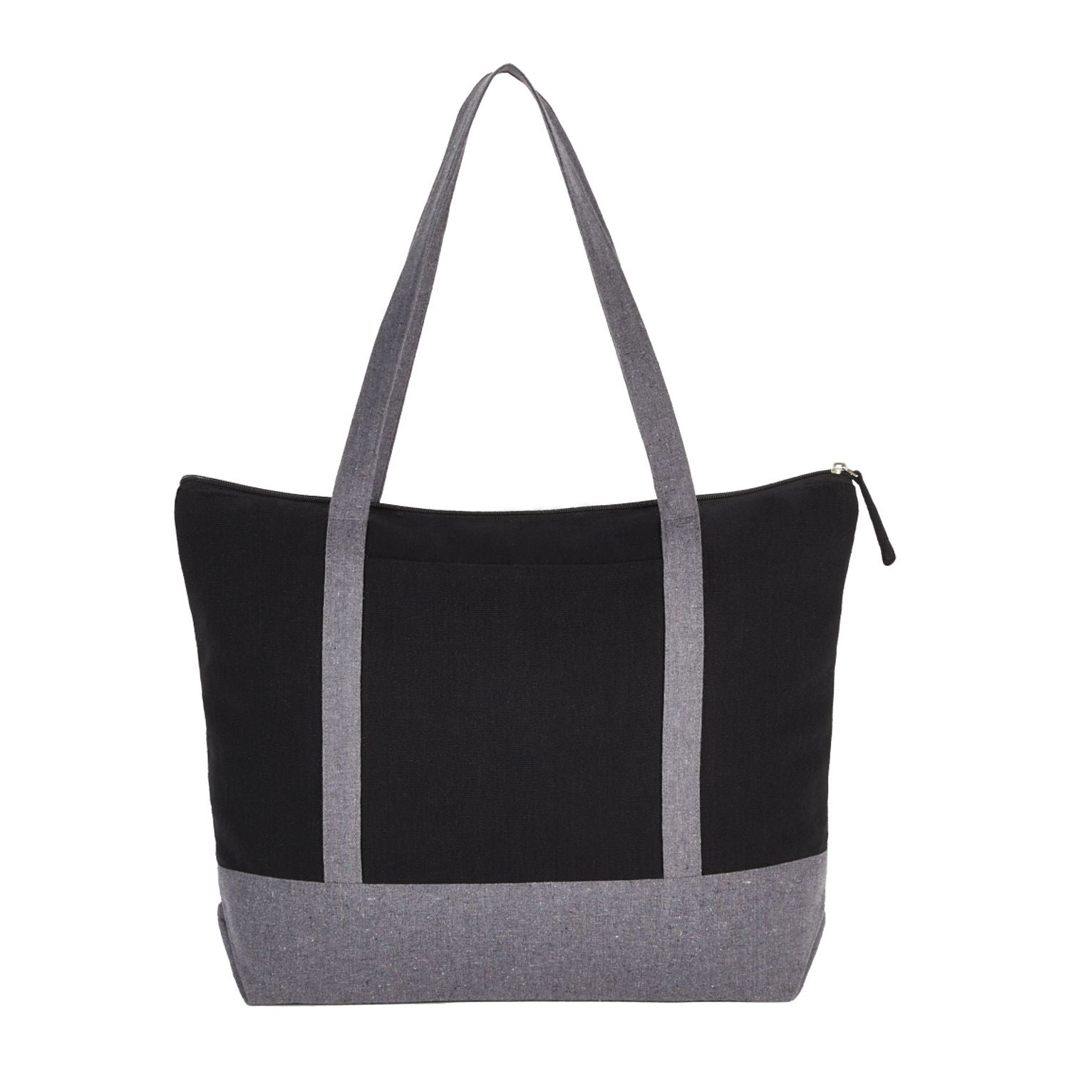 Customizable Repose 10oz Recycled Cotton Zippered Tote in black.