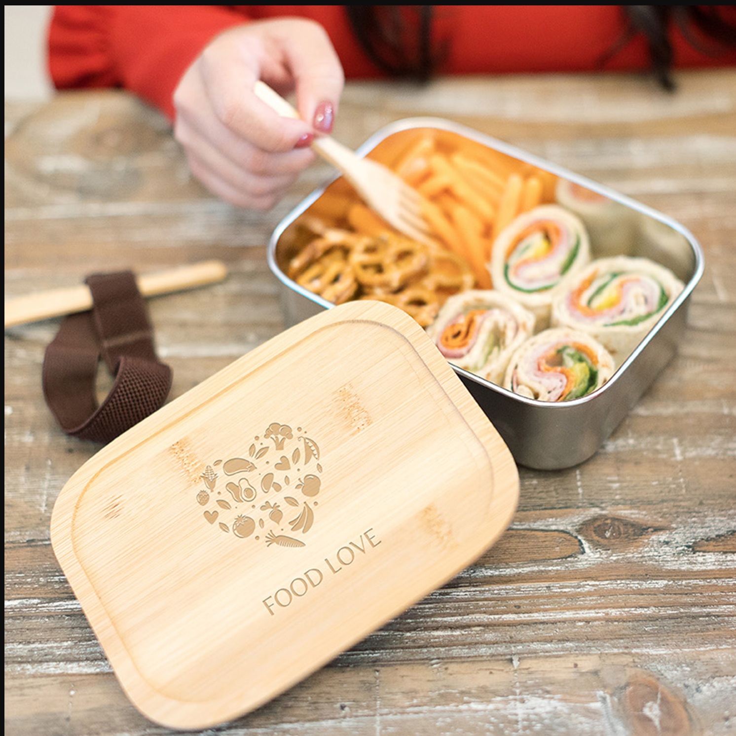 Stainless Steel and Bamboo Bento Box