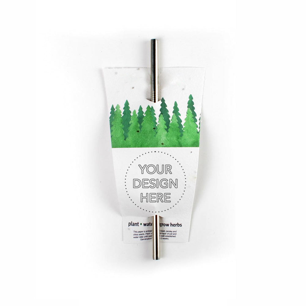 Promotional straw holder, customizable and embedded with seeds.