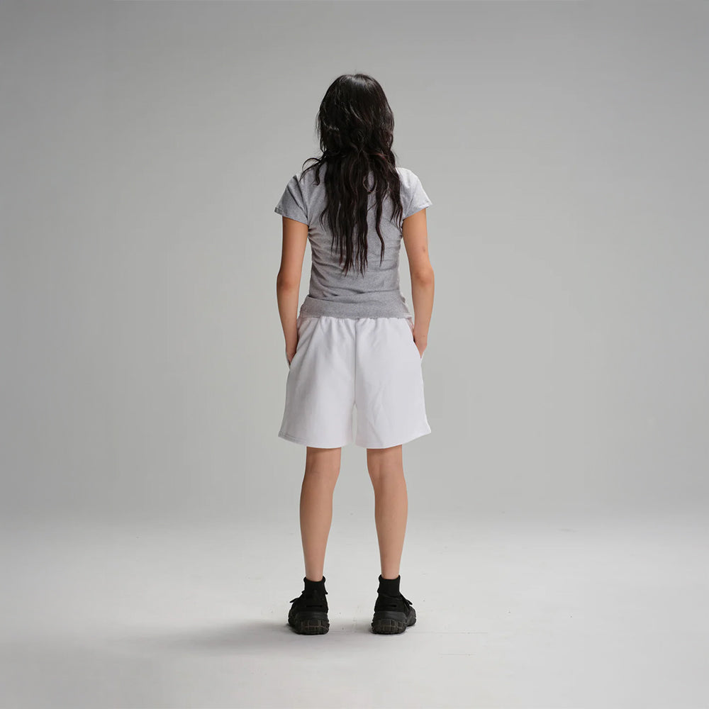 Everywhere Apparel® Recycled Cotton Women's Fitted T-Shirt - Made in the USA back view in grey.