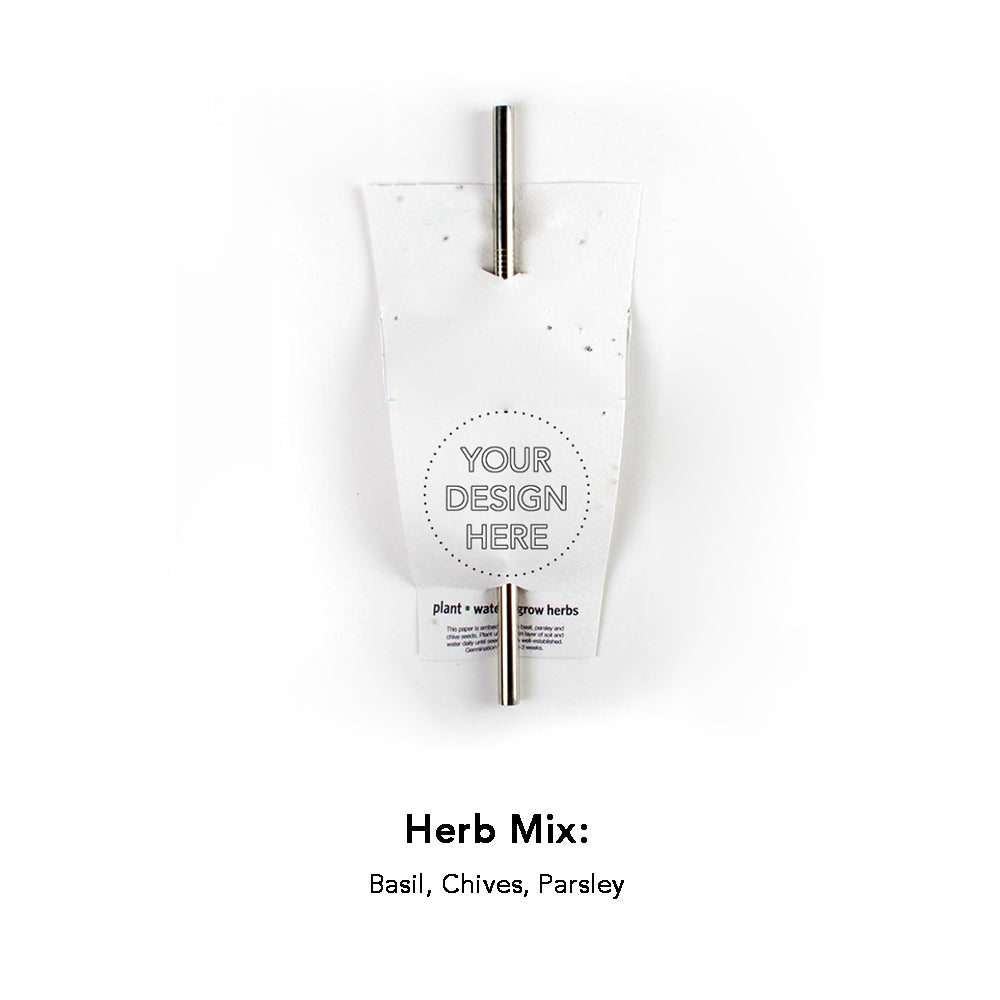 Promotional straw holder, customizable and embedded with herb seeds.