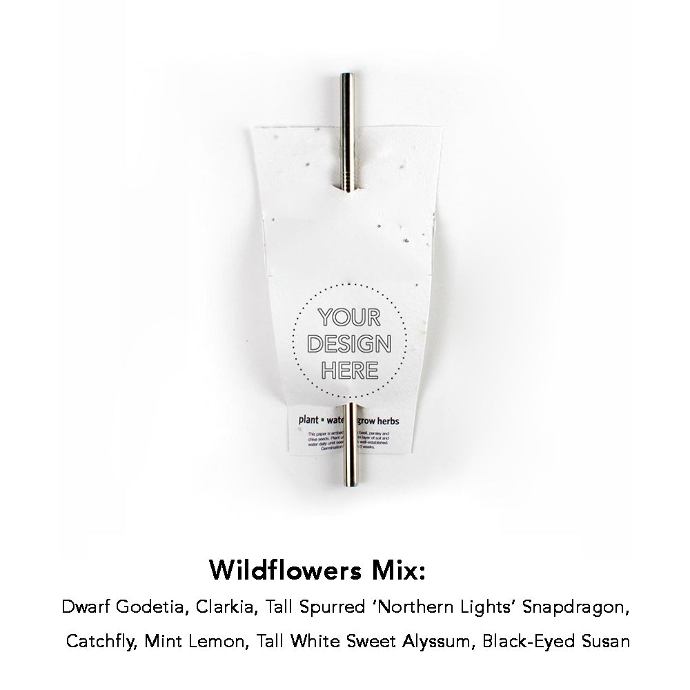 Promotional straw holder, customizable and embedded with wildflower seeds.