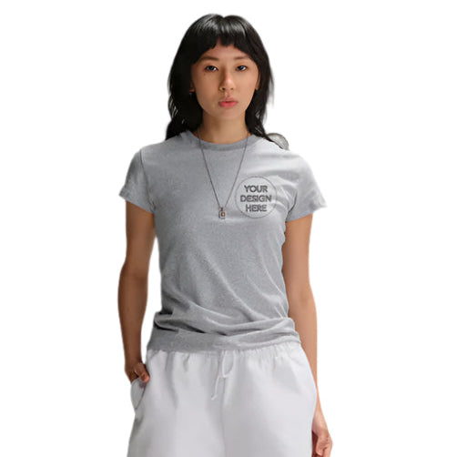 Everywhere Apparel® Recycled Cotton Women's Fitted T-Shirt - Made in the USA branded in grey.