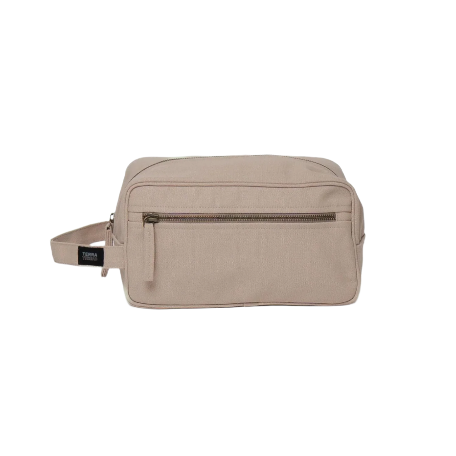 TERRA THREAD® - Canvas Toiletry Bag Sustainable GOTS & Fair Trade Certified in tan.