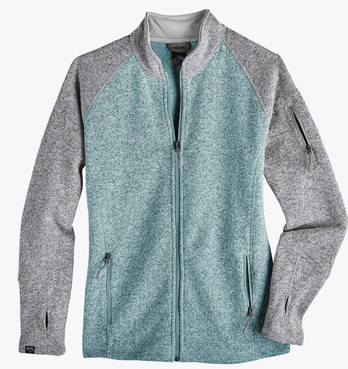 Customizable Storm Creek women's Overachiever sweaterfleece jacket in glacier blue.