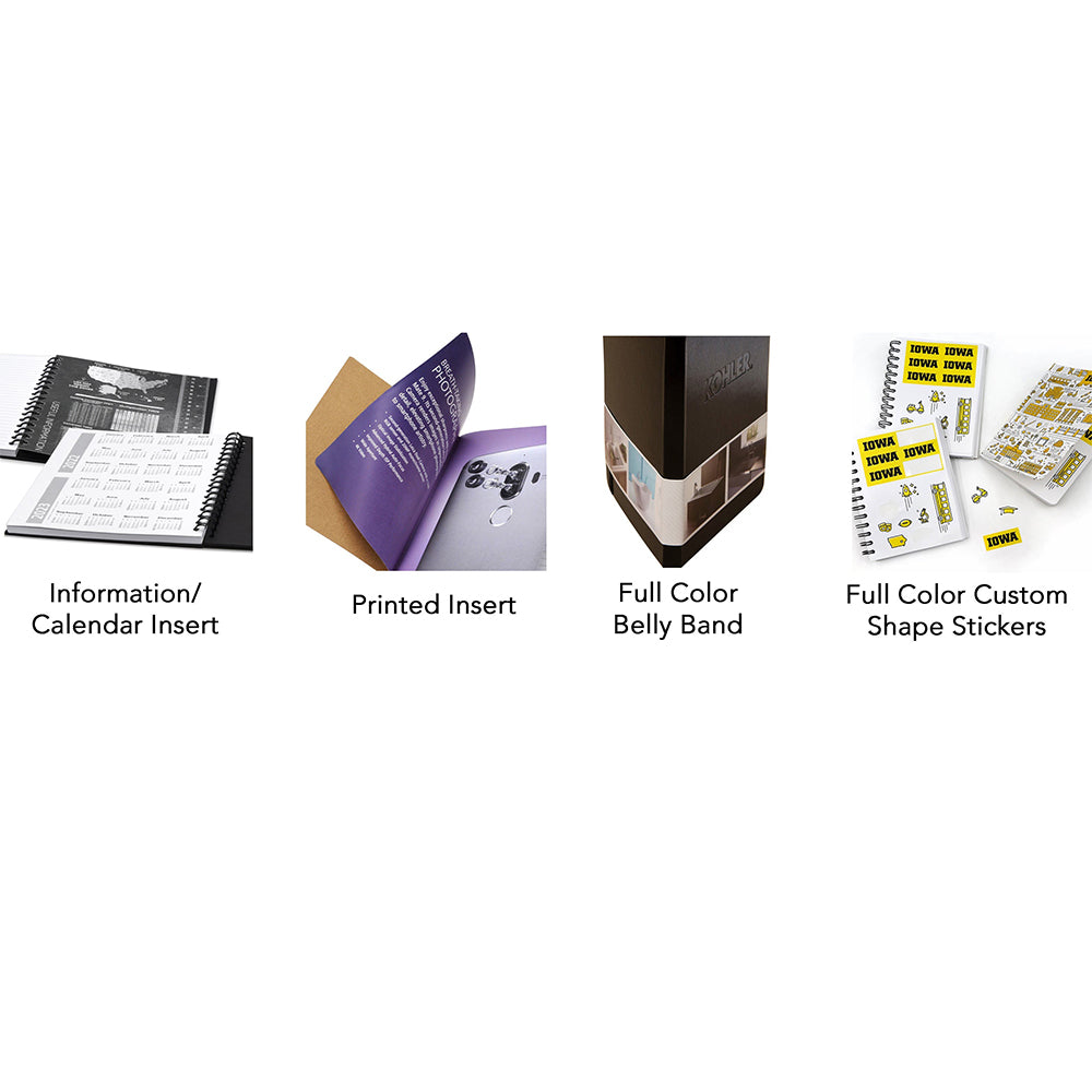 Customizable perfect bound wellness journals in multiple colors.