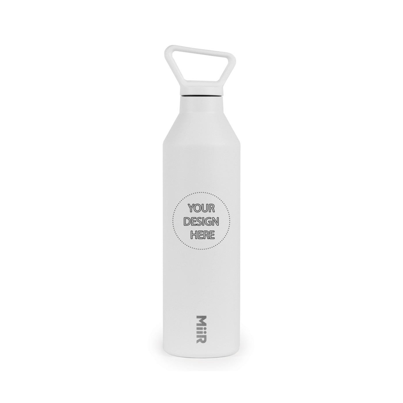 Customizable Miir 23 oz insulated water bottle in white with logo.
