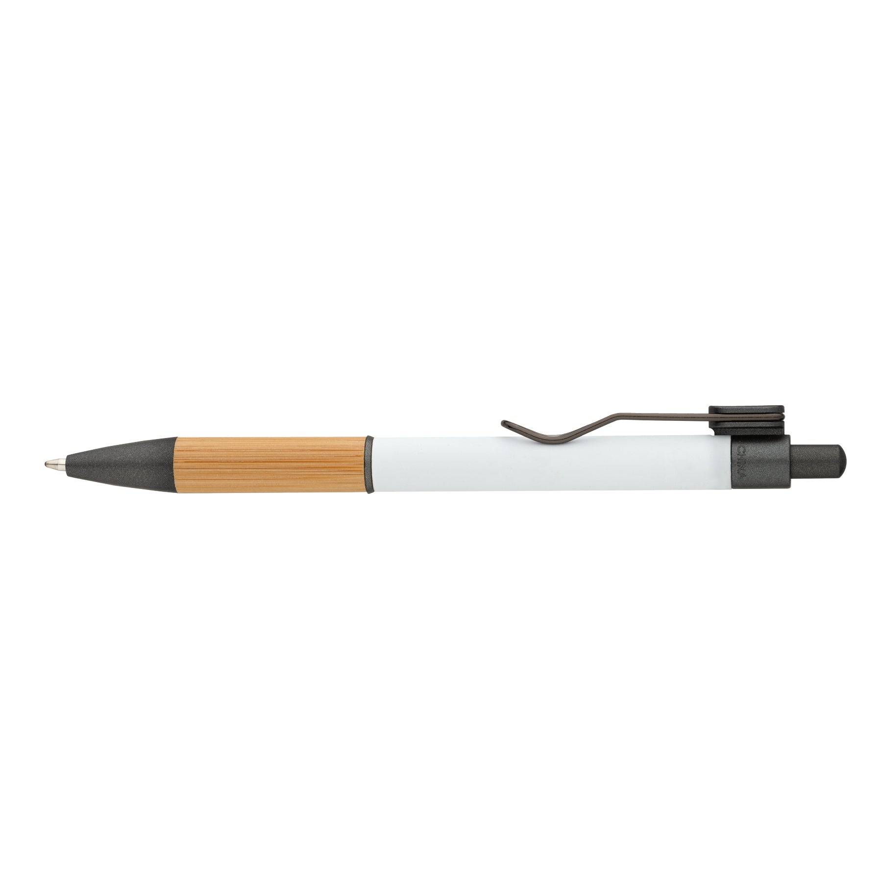 Customized manoa ballpoint bamboo pen in white.