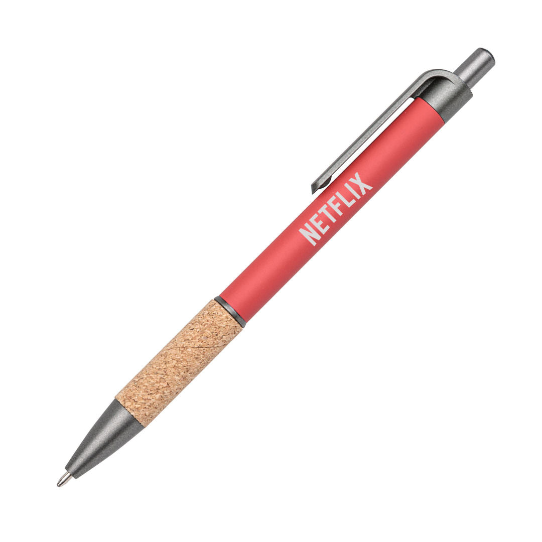 Customized otto aluminum cork pen in red. with logo