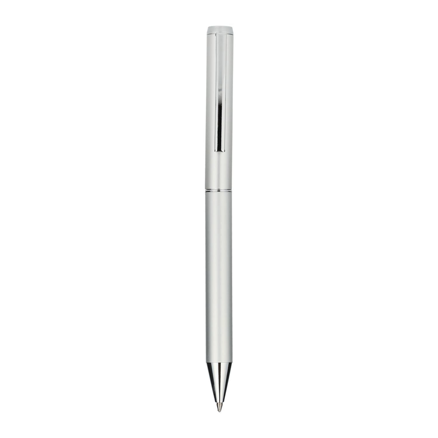 Customized recycled aluminum ultra gel ballpoint pen in silver.