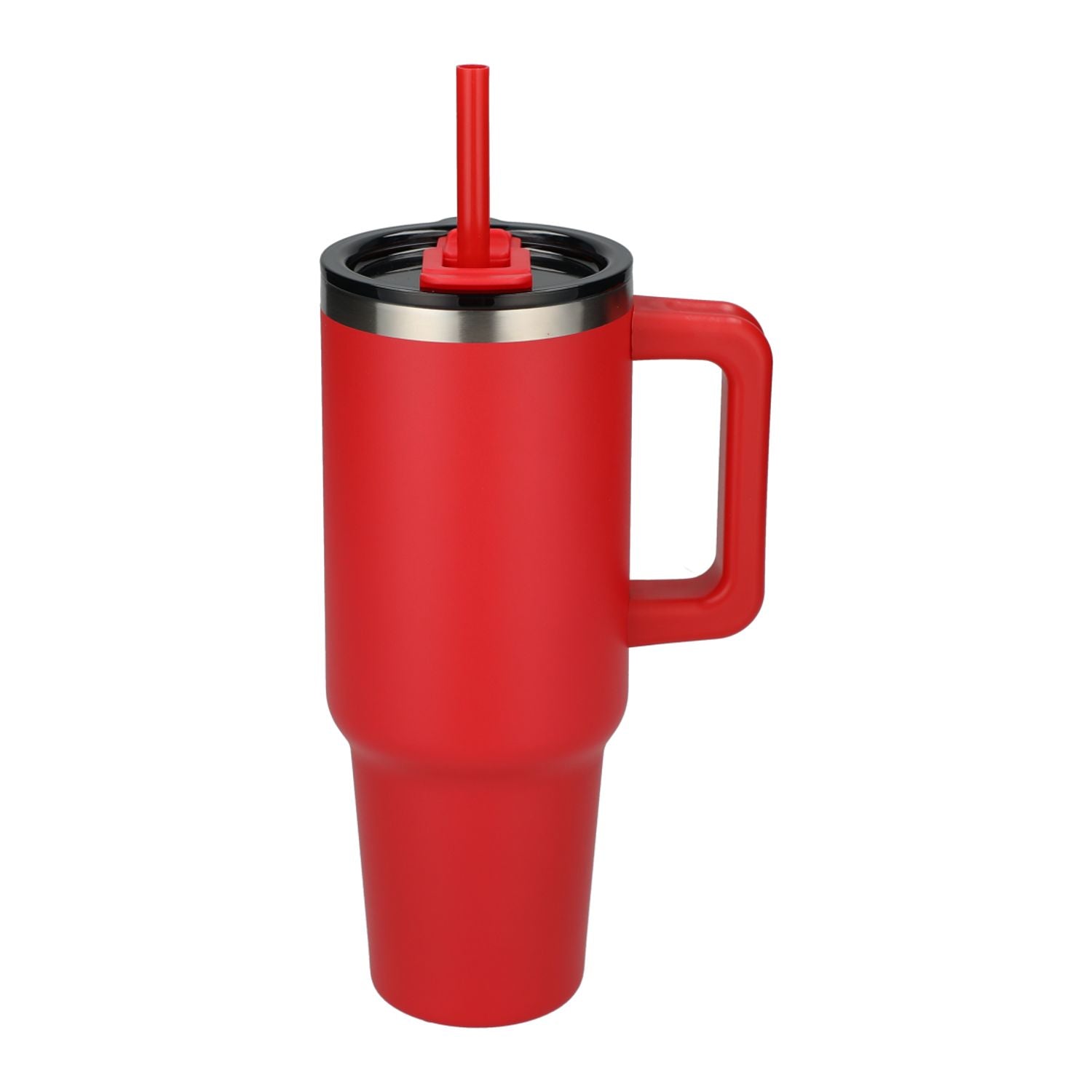 Customized Pinnacle 40 oz Recycled stainless steel  Vacuum Insulated Tumbler with Straw in red.