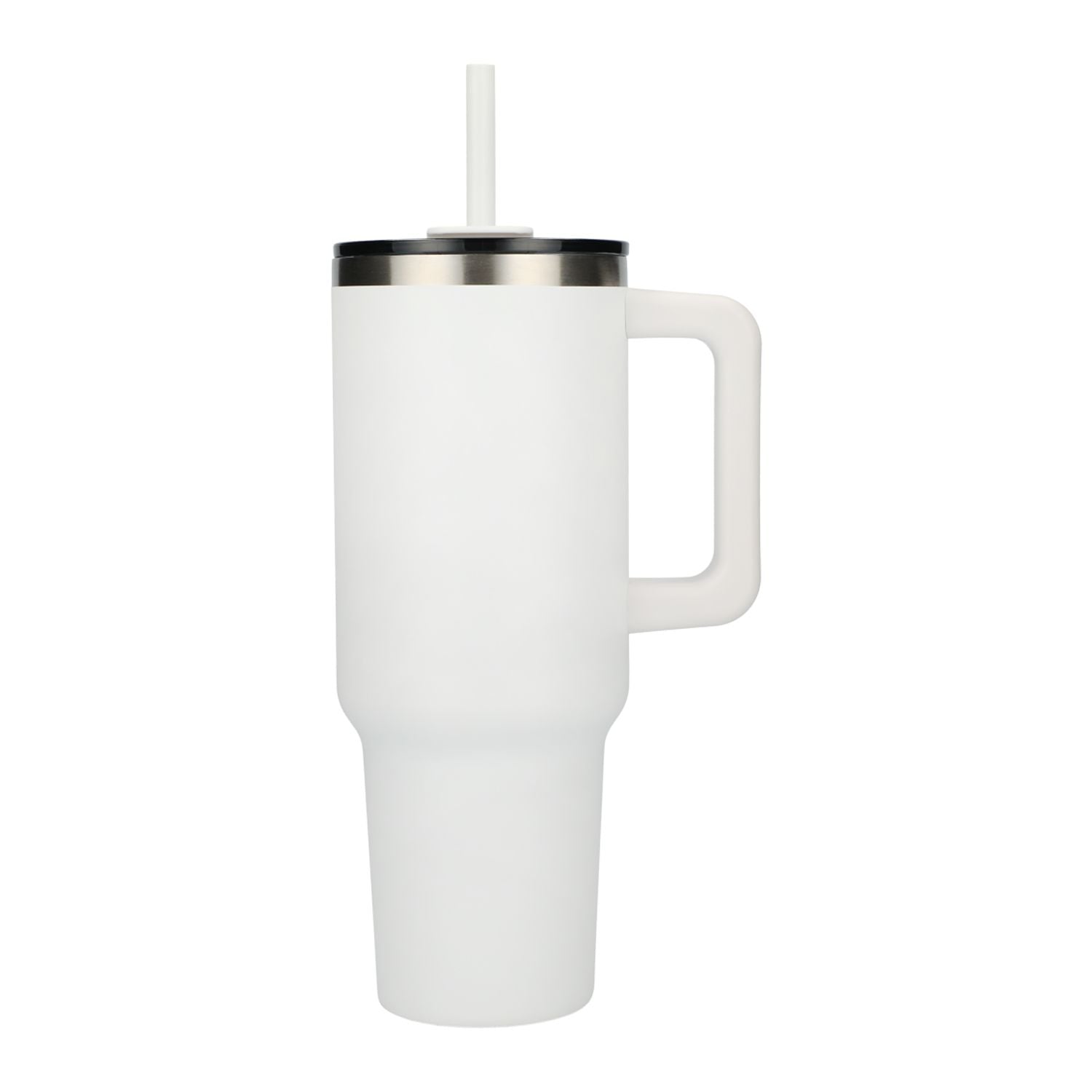 Customized Pinnacle 40 oz Recycled stainless steel  Vacuum Insulated Tumbler with Straw in white.