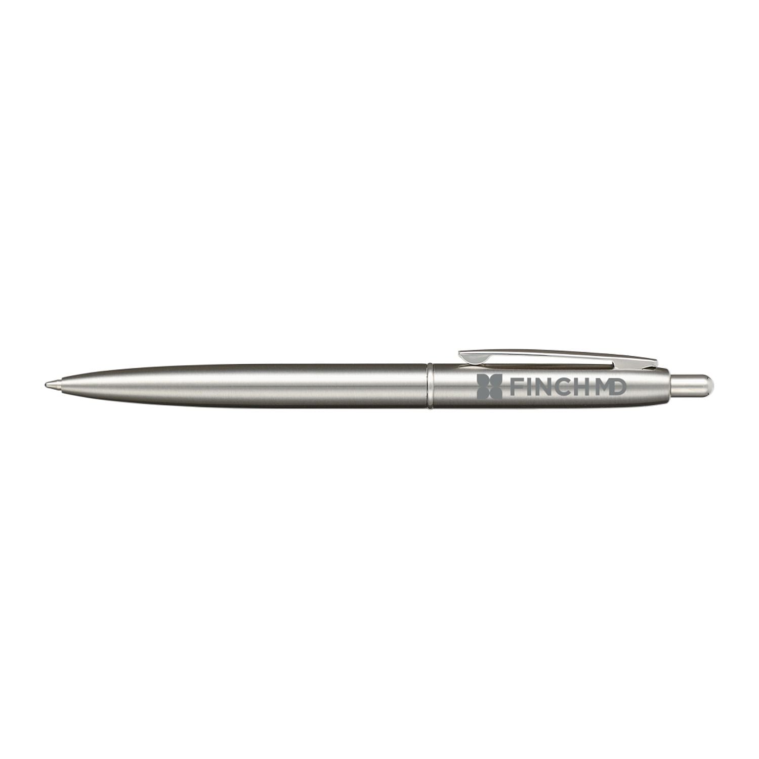 Customized recycled stainless steel ballpoint pen in silver.