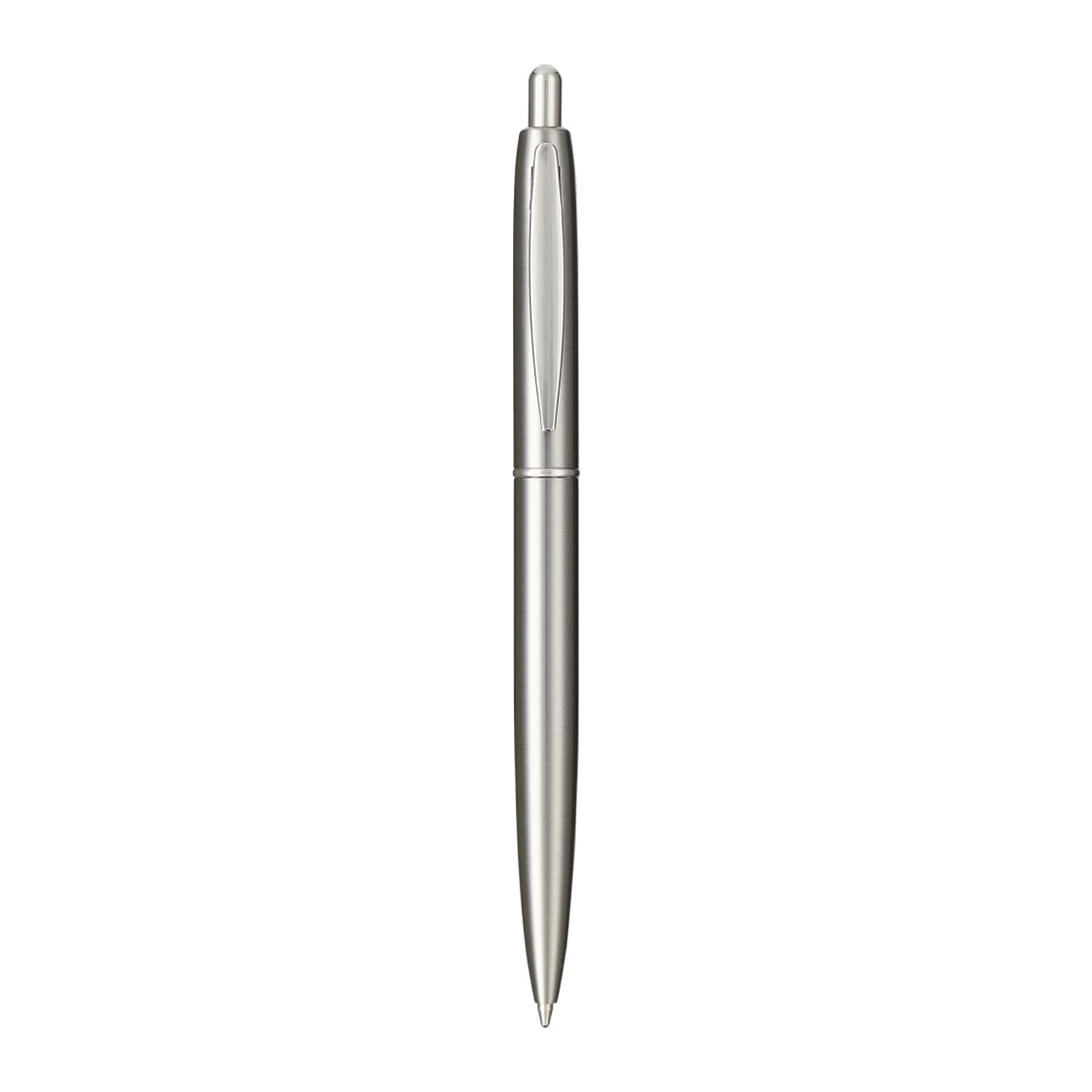 Customized recycled stainless steel ballpoint pen in silver.