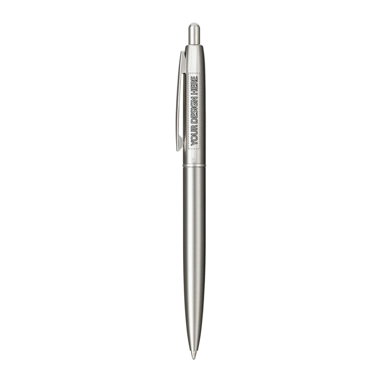 Customized recycled stainless steel ballpoint pen in silver.