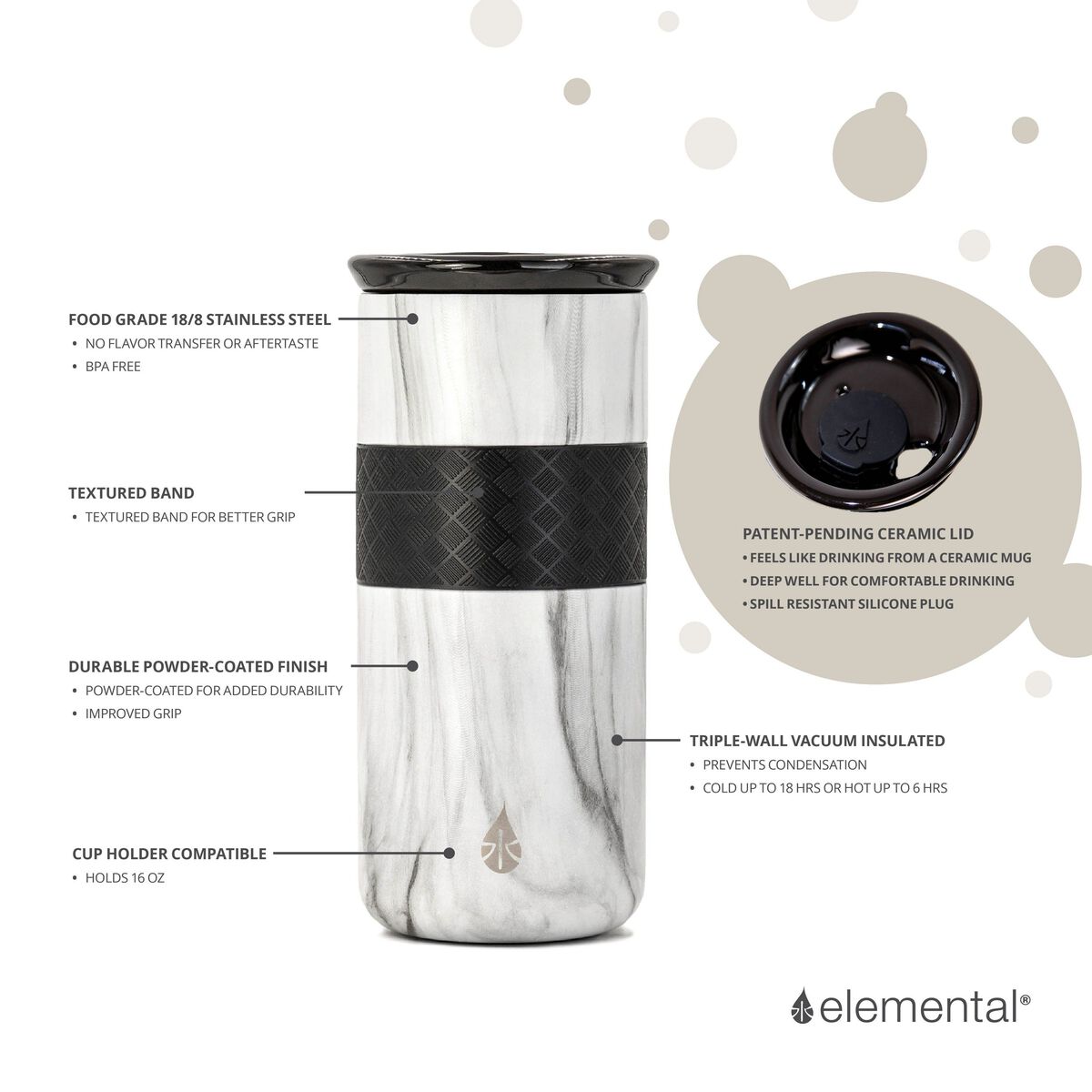 Elemental® 16 oz Artisan Stainless Steel Tumbler with Ceramic Lid