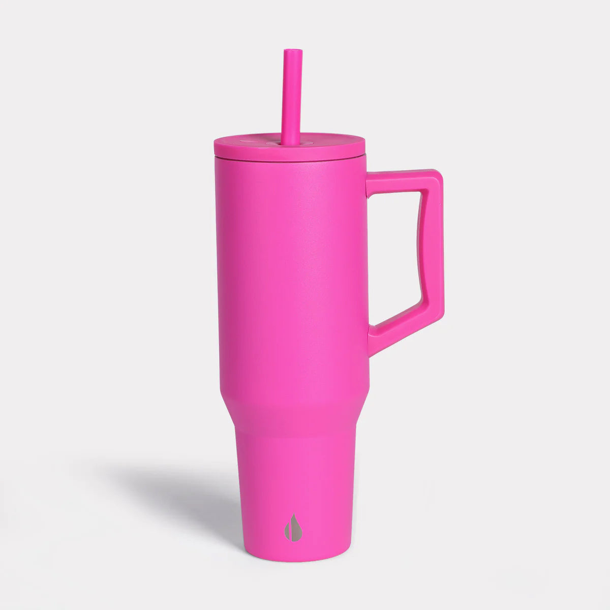 Customized Elemental 40 oz stainless steel tumbler with interchangeable straws in hot pink.