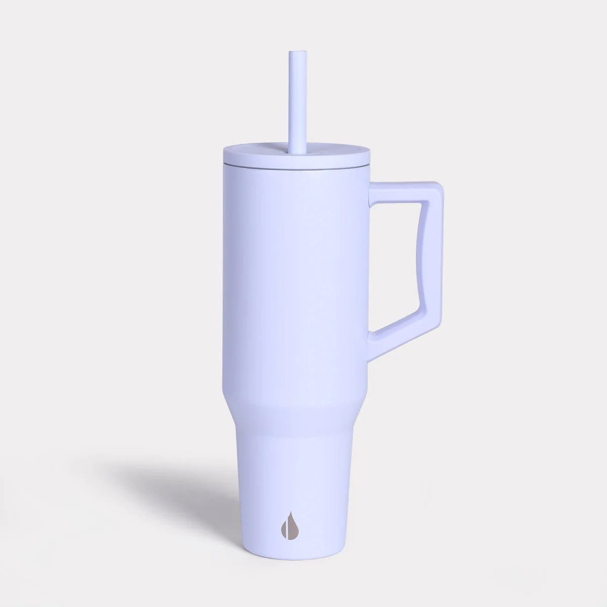 Customized Elemental 40 oz stainless steel tumbler with interchangeable straws in ice blue.