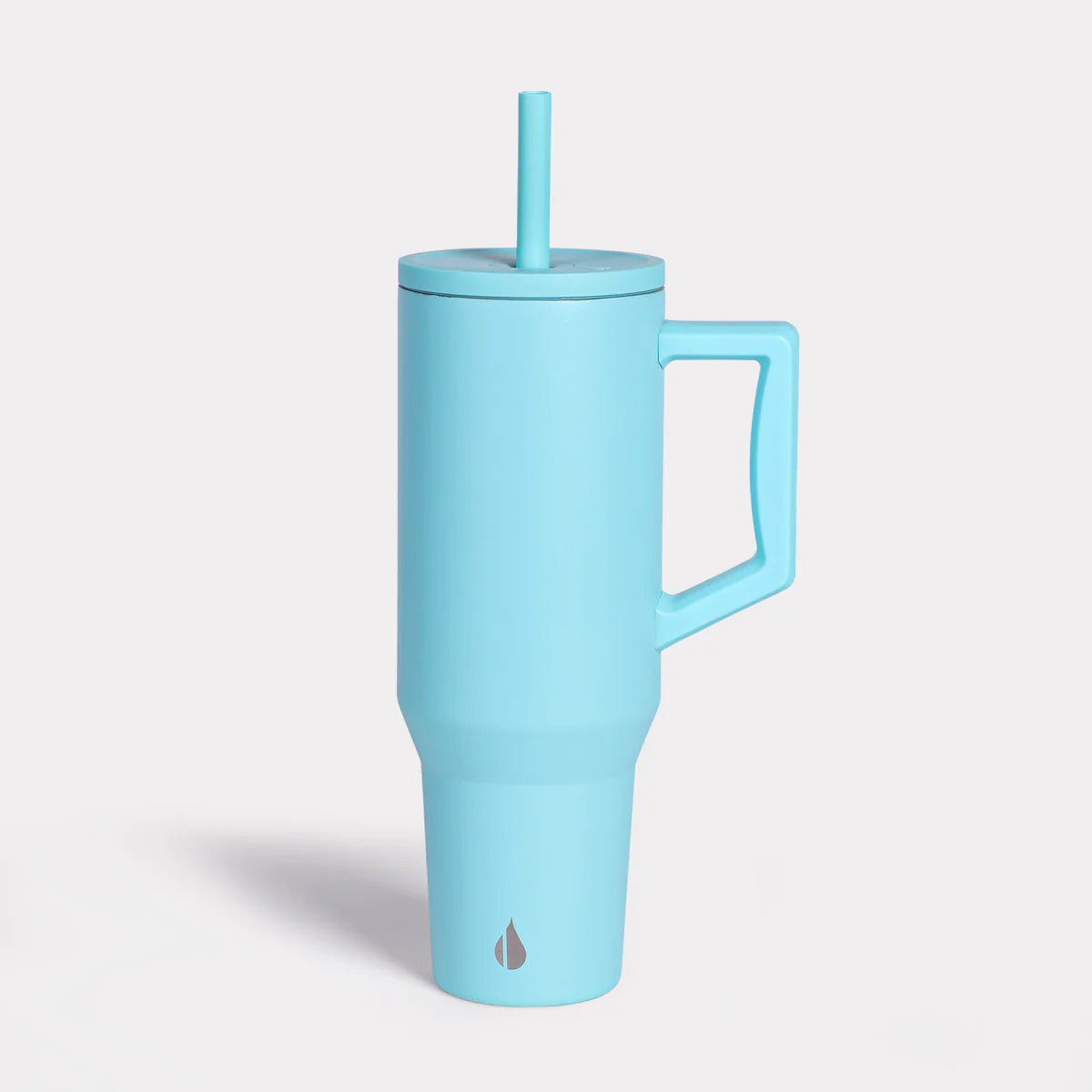 Customized Elemental 40 oz stainless steel tumbler with interchangeable straws in light blue.