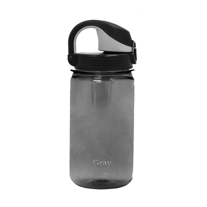 Customizable Nalgene 12 ounce On-the-Fly water bottle in gray.