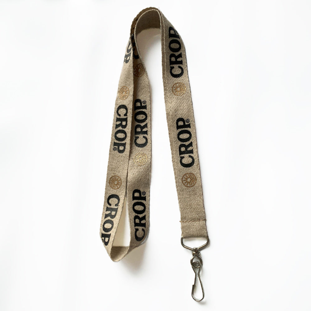 Custom branded hemp lanyard.
