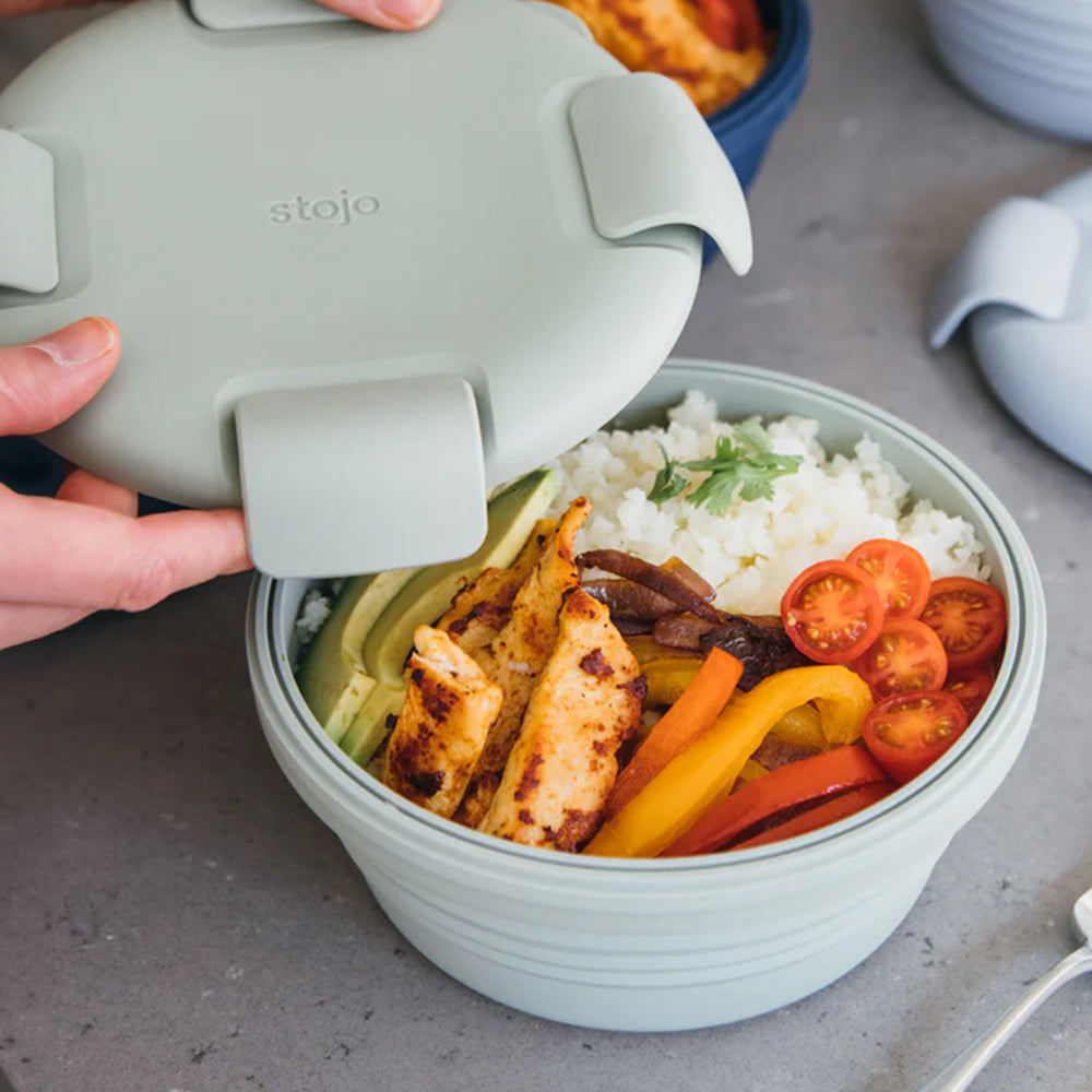 Stojo 36 oz Collapsible Bowl being used for lunch.