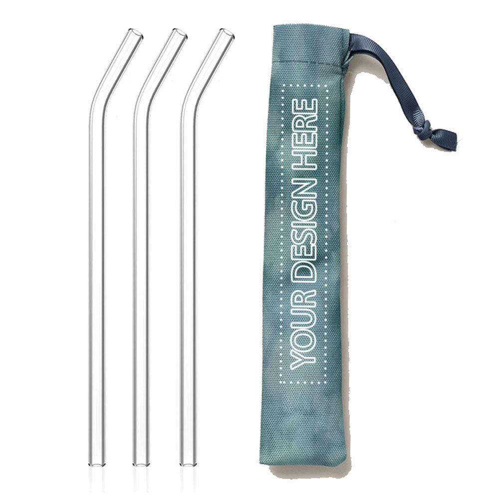 Recycled (rPet) Fully Customizable Pouch with Three Glass Straws