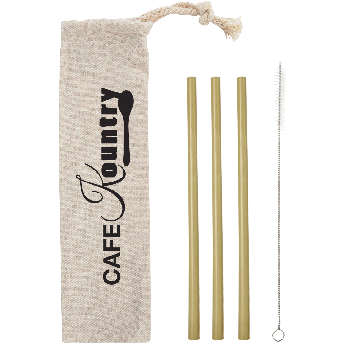Customizable Bamboo Straw Kit in Cotton Pouch