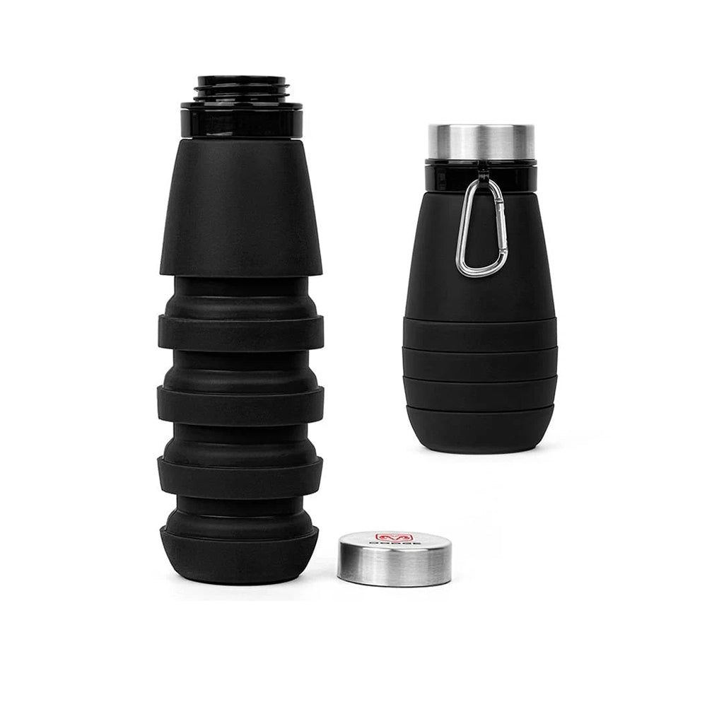20 oz. The Whirlwind Collapsible Silicone Water Bottle in black.