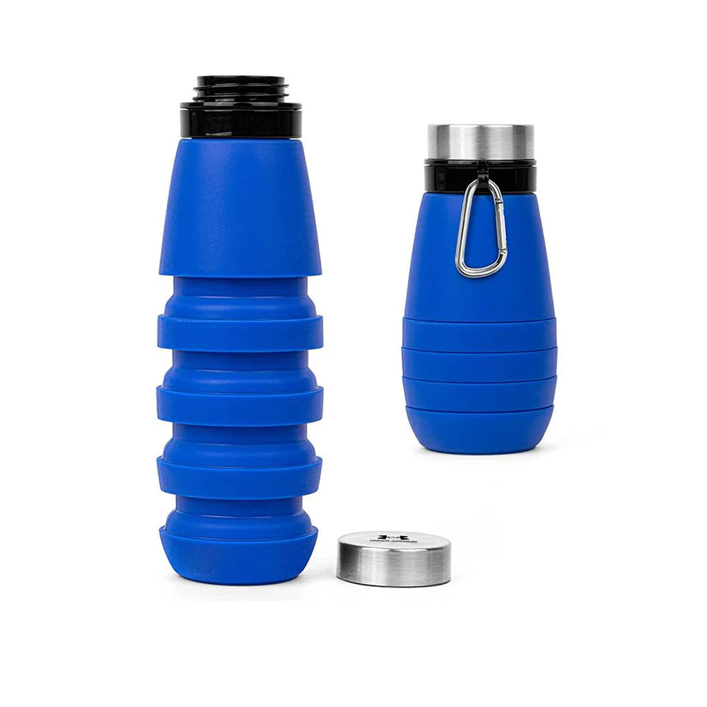20 oz. The Whirlwind Collapsible Silicone Water Bottle in blue.