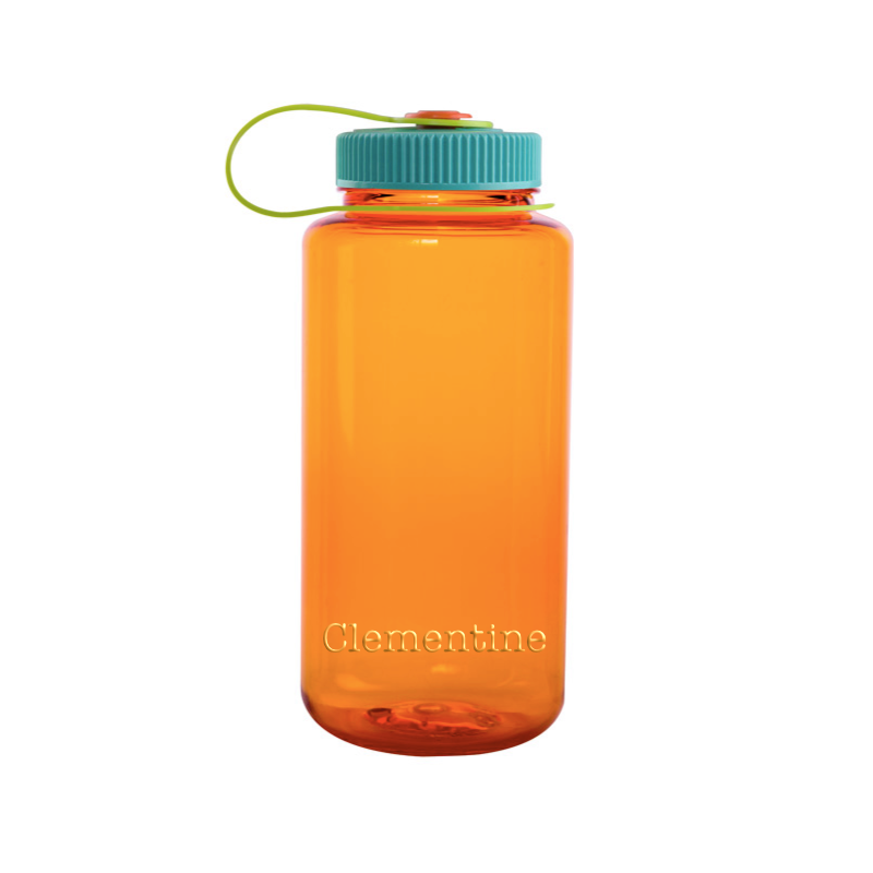 Customizable 32 ounce wide-mouth Nalgene Sustain bottle in clementine.