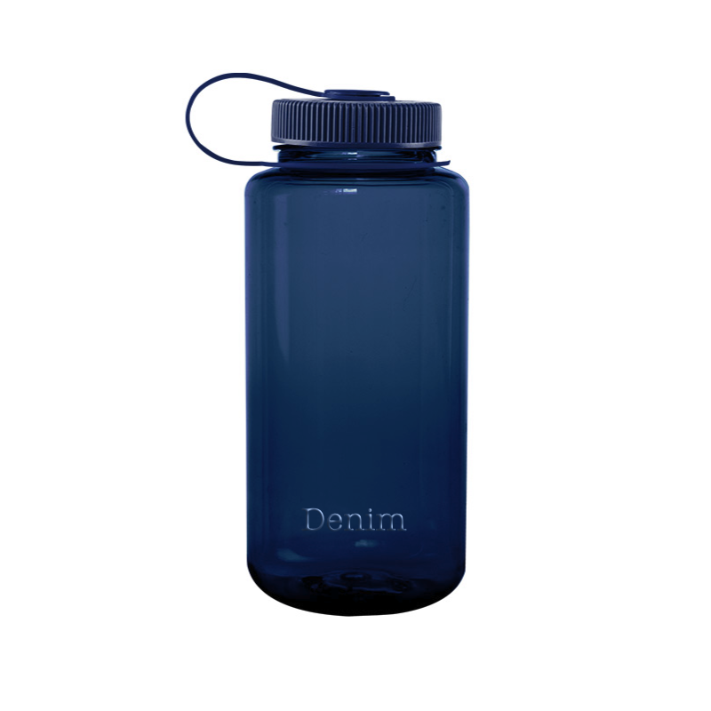 Customizable 32 ounce wide-mouth Nalgene Sustain bottle in denim.