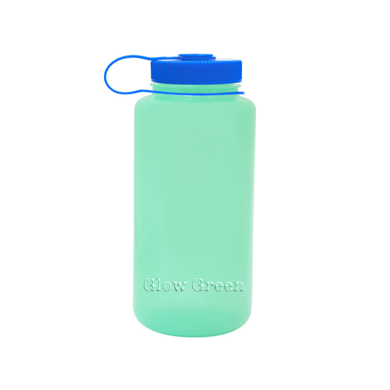 Customizable 32 ounce wide-mouth Nalgene Sustain bottle in glow-in-the-dark green.
