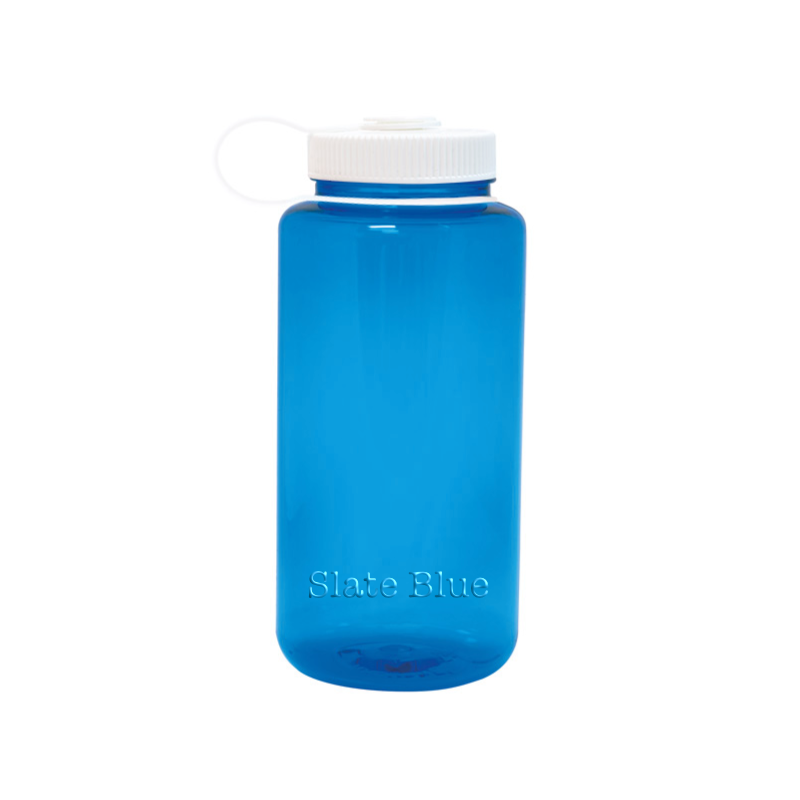 Customizable 32 ounce wide-mouth Nalgene Sustain bottle in Slate Blue.