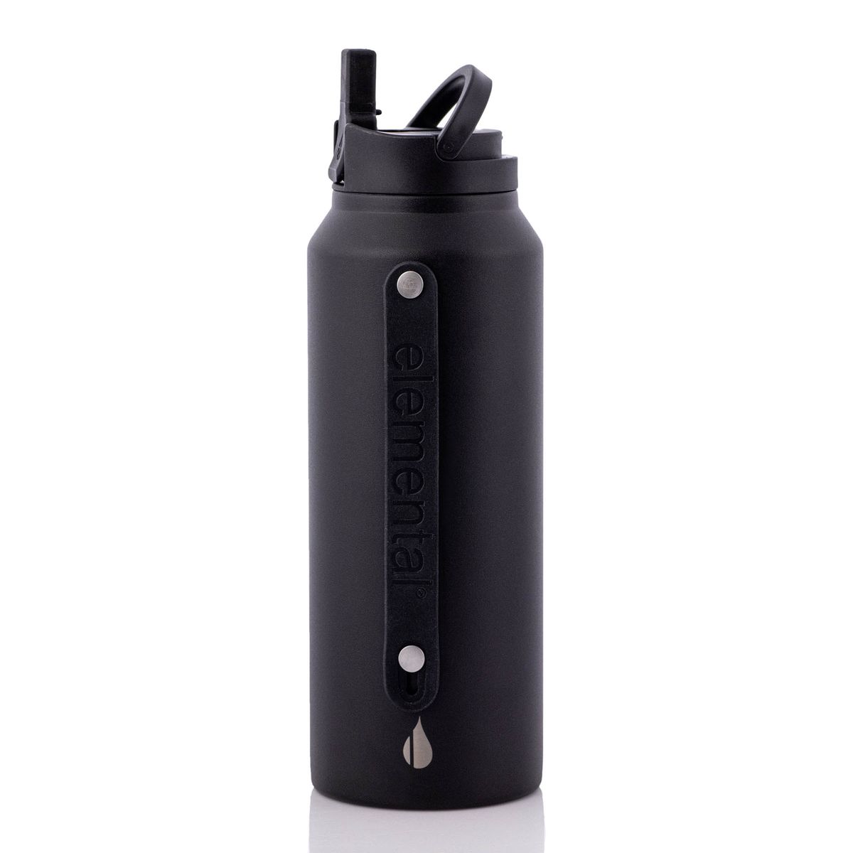 Customizable Elemental® 32 oz Insulated Stainless Steel Bottle in black.