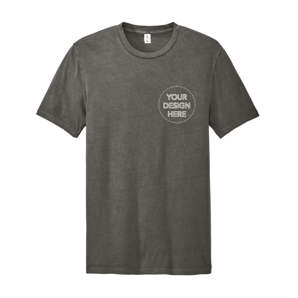 Gray t-shirt with 'Your Design Here' text on a white background