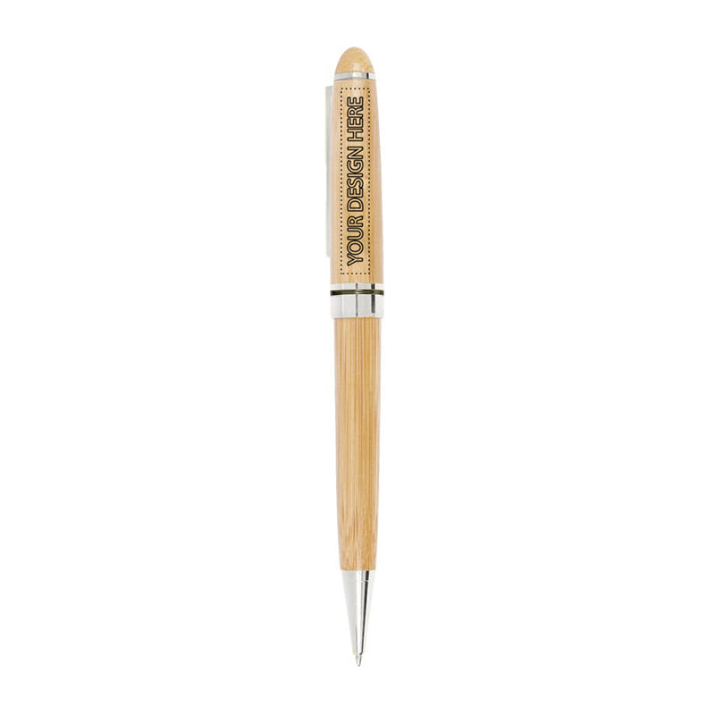 Customizable Bamboo Twist-Style Pen - Silver.