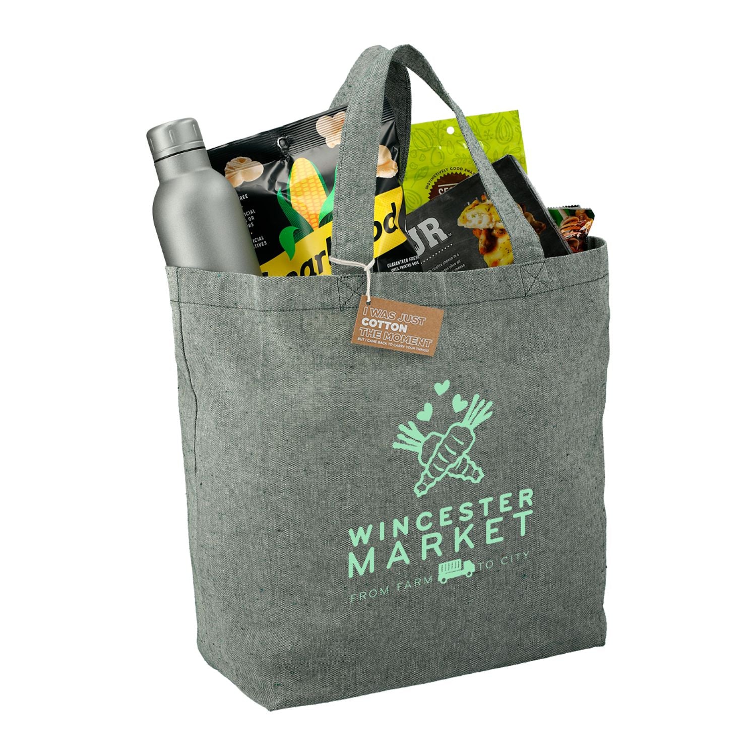 Custom Branded Recycled 
 Cotton Twill Grocery Tote green.